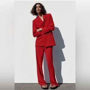 ZARA Red Power Suit Blazer & Pants Set Size M Tailored Fit